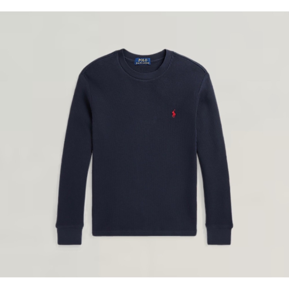 Polo Ralph Lauren Boys Long Sleeve Waffle Knit Crew Neck Shirt‎ Blue 14 - 16